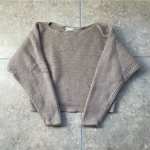 Anthropologie Ribbed Knit Boat Neck Sweater in Beige/Pink